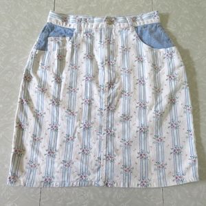 Vintage Floral Gingham Striped White Denim Mini Skirt
